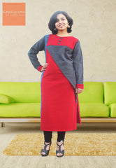 Red and  grey woollen kurthi