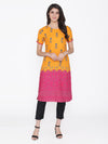 Yellow And Pink Straight Kurtha