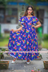 Blue Floral Printed Floor Length Gown