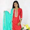 Red Pure Cotton Embroidered Kurtha Sharara Dupatta Set