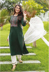 Green Embroidered Kurtha Pant Dupatta Set