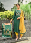 Green Embroidered Kurtha Pant Dupatta Set