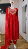 Red Rayon Embroidered Kurtha Dupatta Set