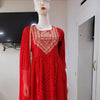 Red Rayon Embroidered Kurtha Dupatta Set
