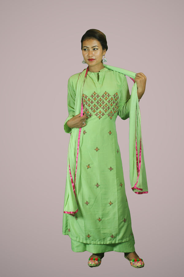 Pista Green Kurtha with inner gown