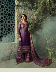 Purple Semi-stitched Pure Silk Kurtha Sharara Set