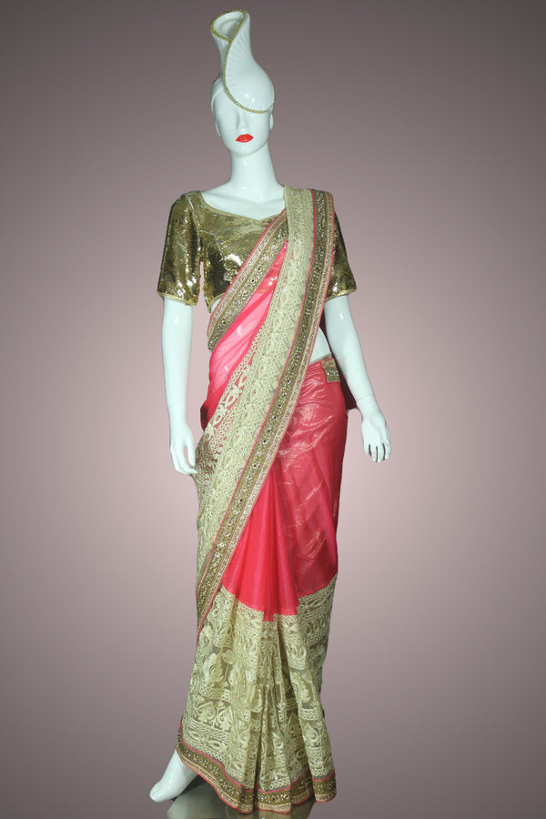 Pink Georgette and Net Saree
