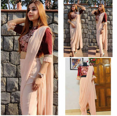 Pink and Maroon Printed Stylish Indo-Western Dress