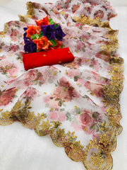 Pure Organza Digital Print Saree with Exclusive Embroidery