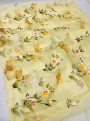 Yellow Hand Painted Organza Designer Saree