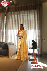 Yellow Soft Banarasi Silk Saree