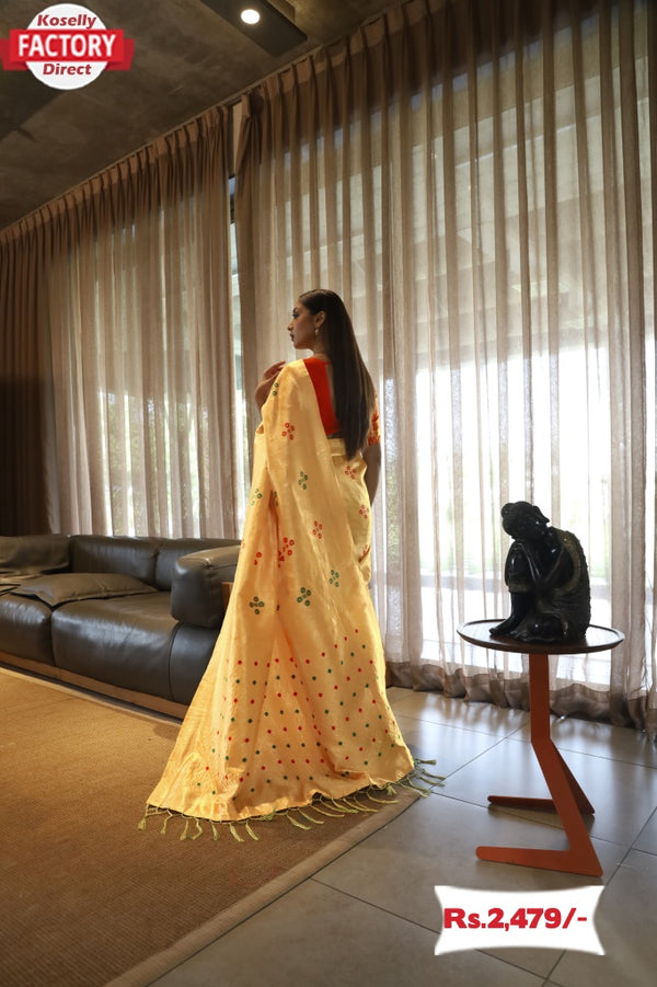 Yellow Soft Banarasi Silk Saree