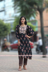 Black Embroidered Kaftan with Pant