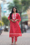 Red Embroidered Kaftan with Pant