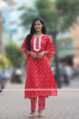 Red Embroidered Kaftan with Pant