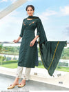 Dark Green Kurtha Pant Dupatta Set